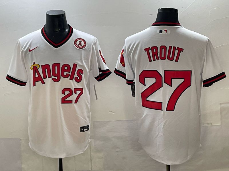 Men Los Angeles Angels #27 Trout White Throwback Nike MLB 2025 Jersey 03
